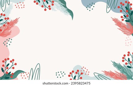 Abstract organic shapes background with hand drawn florals. Simple trendy flowers background with copy spaces.