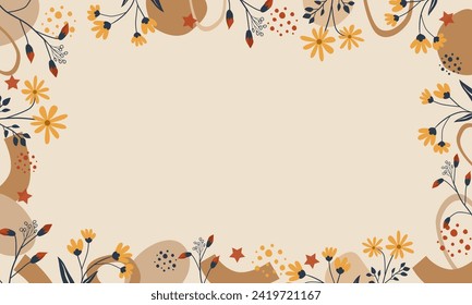 Resumen de formas orgánicas fondo con flores dibujadas a mano. Sencillo fondo de flores de moda con espacio para copiar.
