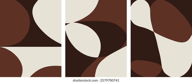 Abstract Organic Shapes Boho Earthy Brown Minimalist Wall Art Vector Set Illustration