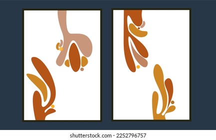 Abstrakte organische Formen boho Wandkunst. Braun pastellfarbene Pflanzendekor. skandinavische ästhetische Wanddekorationen. Abstraktes minimalistisches Plakatkollektionsset. Vektorgrafik