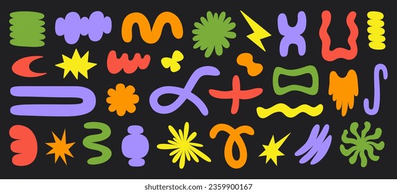 Abstract organic shapes with bright geometric cutting doodles. Trendy random shapes. Vector illustration