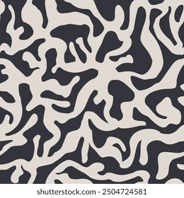 Abstrakte organische Formen Camouflage nahtlose Muster. Zeitgenössische Ausschnitte Matisse inspirierte, doodle geometrische Camo-Elemente, Formen. Kunstgrafik für Oberflächengestaltung, Tapete, Textil.