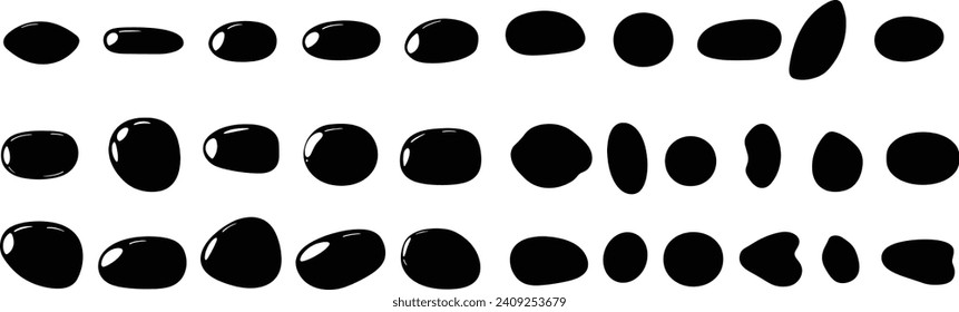 Abstract Organic Shapes Collection: Black Cube Drops, Inkblots, and Fluid Stone Silhouettes - Artistic Set of Irregular Paint Blotches and Pebble Silhouettes