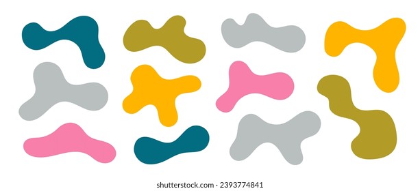 Abstract organic shapes collection. Irregular liquid forms set. Oblong amoeba blobs, blotches, drops or stains bundle. Different design elements for label, sticker, banner, tag, collage. Vector pack