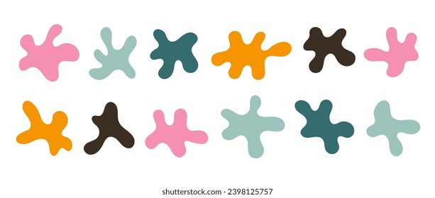 Abstract organic shapes collection. Irregular liquid forms set. Curved amoeba blobs, blotches, drops or stains bundle. Morphing design elements for label, sticker, banner, tag, collage. Vector pack