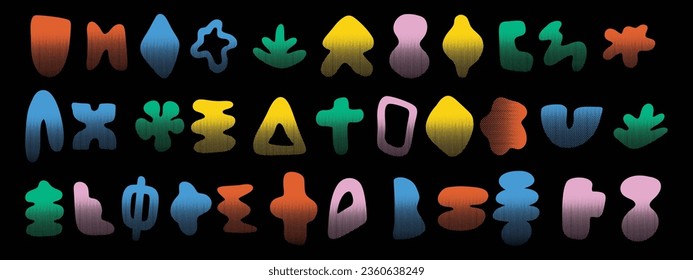 Abstract organic shapes color kit, vector irregular hand drawn blob set nature texture random forms. Geometric cute grain modern icon, wavy natural contemporary blotch creative fabric. Abstract shapes