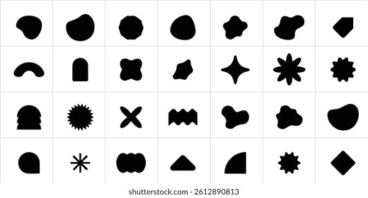 Abstract Organic Shapes and Geometric Elements Vector Set. Hand Drawn Blob, Star, Cross, and Other Unique Form Illustrations. Vector Illustration