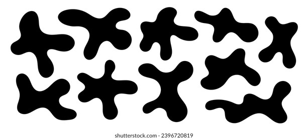 Abstract organic shapes. Irregular liquid forms set. Black amoeba blobs, blotches, drops or stains collection. Different design elements pack for decor, sticker, banner, bubble, collage. Vector bundle