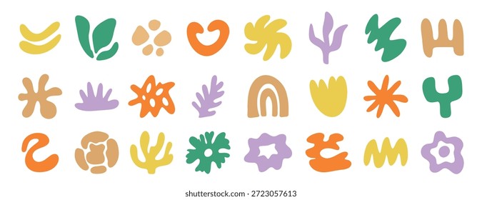 Conjunto de kit de Formas orgánicas abstractas, Formas orgánicas de doodle dibujadas a mano irregulares y forma líquida. Planta naturaleza líquido al azar boho conjunto. Ilustración vectorial