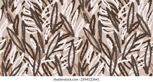 Abstract organic shapes pattern. Vector hand drawn sketch. Beige creative forms print on a brown background. Contemporary repeated ornament.