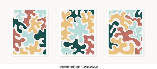 Abstract organic shapes poster collection. Matisse style inspiration. Minimalist wall decoration, print or postcard. Vector illustration, flat design