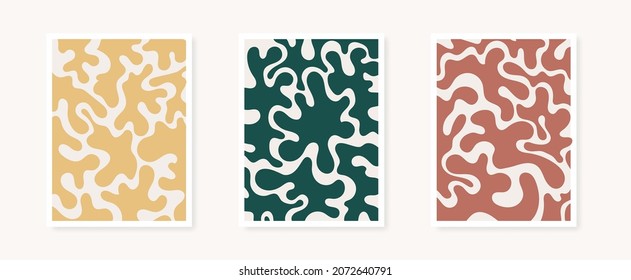 Abstract organic shapes poster collection. Matisse style inspiration. Minimalist wall decoration, print or postcard. Vector illustration, flat design