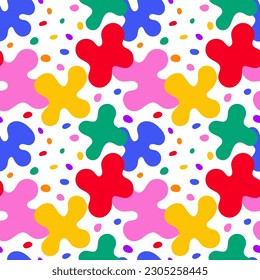 Abstract organic shapes seamless pattern. Retro style vector background. Bright colors creative hand drawn illustration wallpaper