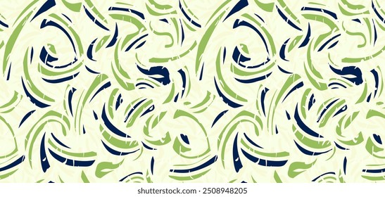 Abstrato formas orgânicas padrão sem costura. Mão vetor desenhada linhas verdes curvas e onduladas com gotas, manchas. Impressão contemporânea minimalista colorida. Ornamento geométrico simples