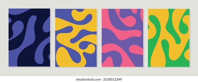 Abstract organic shapes, seamless pattern set. Vector art background in minimalist style wavy liquid distorted shapes, for art print, wall decor, covers, posters, flyers, magazines. ready to print