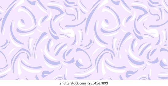  Abstract organic shapes seamless pattern. Vector hand drawn bold curved shape and wavy lines. Contemporary minimalist print on a pastel violet background. Plain geometric ornament