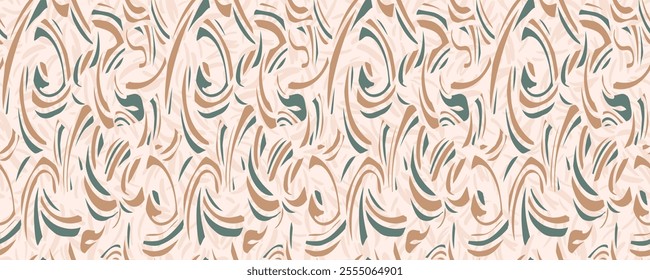 Abstract organic shapes seamless pattern. Vector hand drawn dynamic curved and wavy lines. Contemporary print. Simple geometric ornament on a beige background