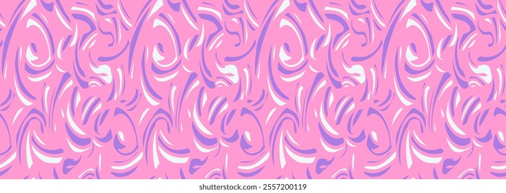  Abstract organic shapes seamless pattern on a pink background. Vector hand drawn bold curved shape and wavy lines. Contemporary minimalist print. Plain dynamic geometric ornament