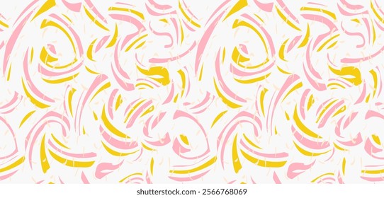 Abstract organic shapes seamless pattern on a white background. Vector hand drawn pink curved shape and wavy lines and drops, spots. Contemporary minimalist print. Plain dynamic geometric ornament