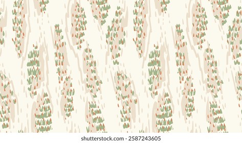 Abstract organic shapes seamless pattern. Vector hand drawn sketch. Pastel beige texture background with unique dynamic forms. Contemporary minimalist ornament for print