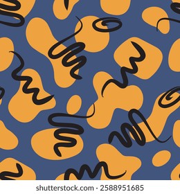 abstract organic shapes seamless pattern illustration in retro style.