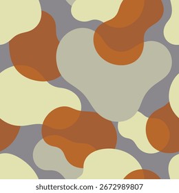 Abstract Organic Shapes Seamless Pattern in Earthy Tones on Gray Background