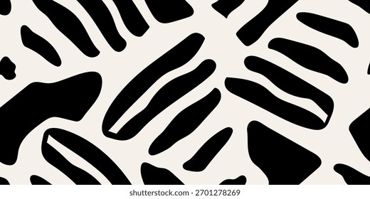 Patrón sin fisuras de Formas orgánicas Abstractas. Textura dibujada a mano en blanco y negro. Diseño geométrico moderno. Ilustración vectorial