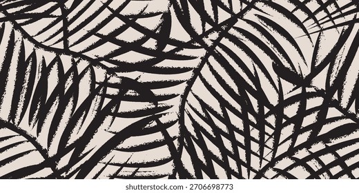 Abstract organic shapes seamless pattern. Hand-drawn palm leaves in a grunge effect for fabric prints. Modern shape for graphic design. Vector illustration