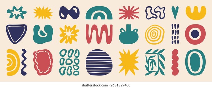 Formas orgánicas Abstractas fijadas con formas fluidas suaves, dibujadas a mano. Ilustración vectorial.