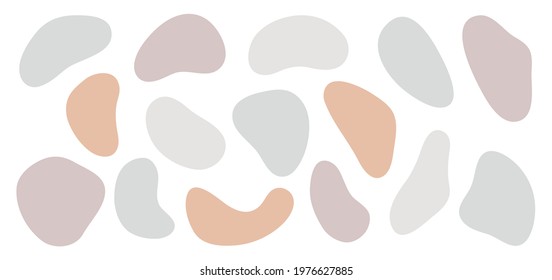 Abstract organic shapes set. Vector hand drawn elements, pastel colors, isolated on white. Modern illustration. Flow forms template for design social media posts, stories background, covers, prints.