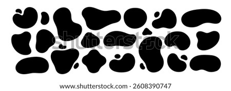 Abstract organic shapes set. Vector illustration. Liquid organic blobs. Curve fluid shapes. Abstract liquid bubbles. Wavy different forms. Soft round pattern background. Round irregular forms.