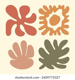 Abstract organic shapes with smooth curves and flowing lines create a playful composition. Curvy forms and wavy outlines evoke a sense of movement and harmony. Cartoon vector illustration.
