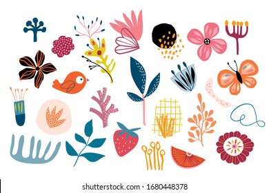 Abstract organic shapes, spring summer cut out elements isolated on white