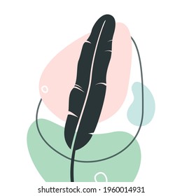 Abstract organic shapes with tropical plants vector set. Minimal art design. Foliage drawing with fluid geometric forms, dots and lines.
