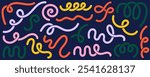 Abstract organic shapes. Vector doodle elements. Cute scribbles and playful groovy squiggle lines. Simple cartoon strokes set. Curve trendy geometric wavy elements