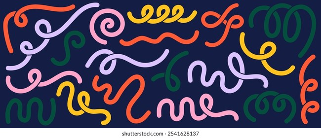 Abstract organic shapes. Vector doodle elements. Cute scribbles and playful groovy squiggle lines. Simple cartoon strokes set. Curve trendy geometric wavy elements