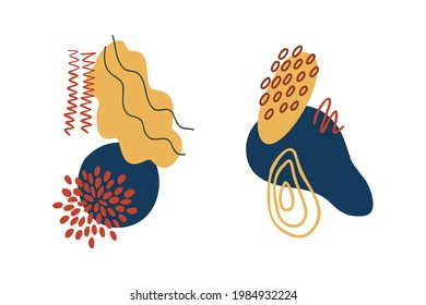 Resumen de formas orgánicas, elementos minimalistas, líneas dibujadas a mano en colores pastel. Diseño abstracto moderno para historias de medios sociales, afiches, marca. Ilustración del vector aislada en fondo blanco