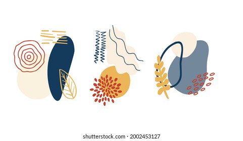 Resumen de formas orgánicas, elementos minimalistas, líneas dibujadas a mano en colores pastel. Diseño abstracto moderno para historias de medios sociales, afiches, marca. Ilustración del vector aislada en fondo blanco
