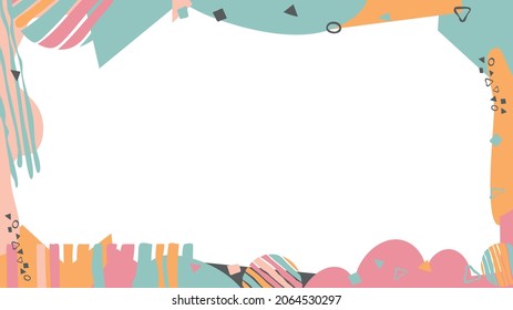 Abstract organic template. 16x9 frame. Smooth colored doodle shapes. Abstract frame template for social network, media, story, mobile phone, apps, telephone, greeting card. Stock vector image