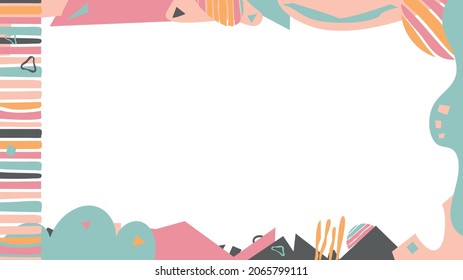 Abstract organic template. 16x9 frame. Smooth colored doodle shapes. Abstract frame template for social network, media, story, mobile phone, apps, telephone, greeting card. Stock vector image