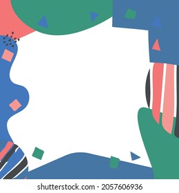 Plantilla orgánica abstracta. Marco cuadrado. Formas de doodle de colores suaves. Plantilla de cuadro abstracto para red social, medios, historia, teléfono móvil, aplicaciones, teléfono, tarjeta de saludo. Imagen vectorial de material