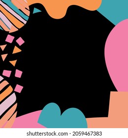 Abstract organic template. Square frame. Smooth colored doodle shapes. Abstract frame template for social network, media, story, mobile phone, apps, telephone, greeting card. Stock vector image