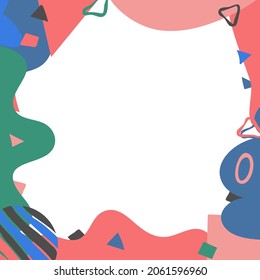 Plantilla orgánica abstracta. Marco cuadrado. Formas de doodle de colores suaves. Plantilla de cuadro abstracto para red social, medios, historia, teléfono móvil, aplicaciones, teléfono, tarjeta de saludo. Imagen vectorial de material