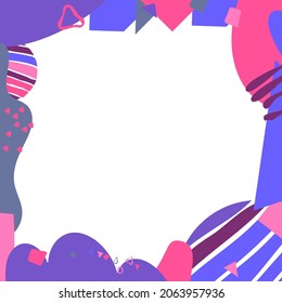 Abstract organic template. Square frame. Colored wavy doodle shapes. Abstract frame template for social network, media, story, mobile phone, apps, telephone, greeting card. Stock vector image