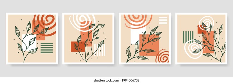 Abstract organic vector banner template collection. Minimal background in boho style with copy space for text. Vector illustration for social media post template cover, postcard, wallpaper, wall art