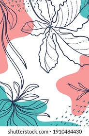 Abstract organic vector shapes, leaves, branch, plants. Modern graphics for business, holiday. Natural elements in doodle style for template, cover, poster, greeting card, frame, background. Botanical