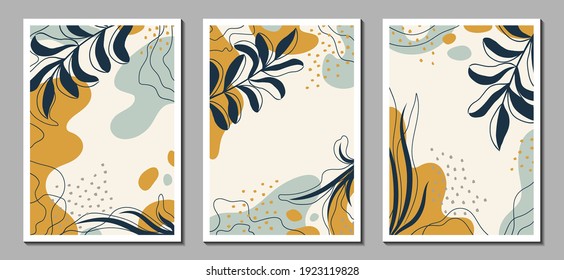 Resumen de formas vectoriales orgánicas, hojas, plantas. Conjunto de plantilla natural, cubierta, afiche, tarjeta de saludo, marco, fondo en estilo doodle. Diseño sencillo, elegante y minimalista. Gráficos modernos para empresas