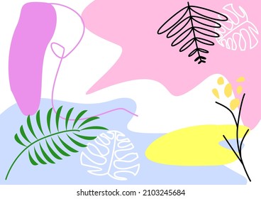 Abstract organic vector shapes, leaves, plants.natural templates, covers, posters, greeting cards, frames, backgrounds in doodle style.