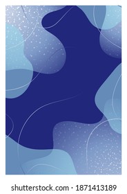 Abstract organic vector shapes, stains, lines. Winter, blue elements for Christmas template, cover, poster, greeting card, frame, background. Modern graphics for holiday, business. Simple design