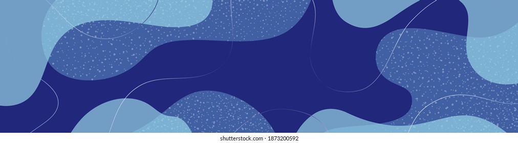Abstrakte organische Vektorformen, Flecken, Linien. Winter, blaue Elemente für Weihnachtsvorlage, Cover, Banner, Grußkarte, Rahmen, Hintergrund. Moderne Grafik für Urlaub, Business. Einfaches Design